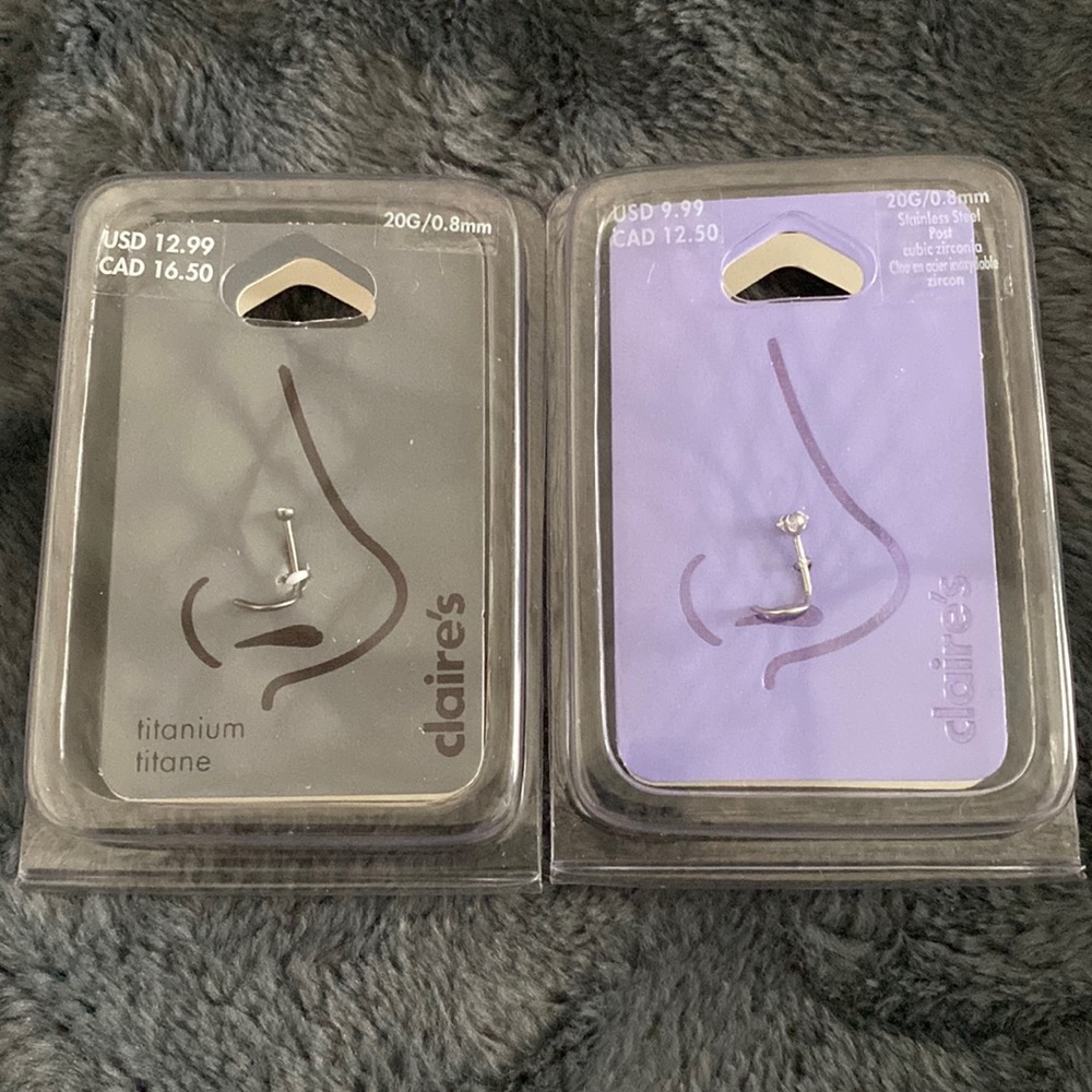Claire's titanium and stainless steel cubic zirconia nose rings
